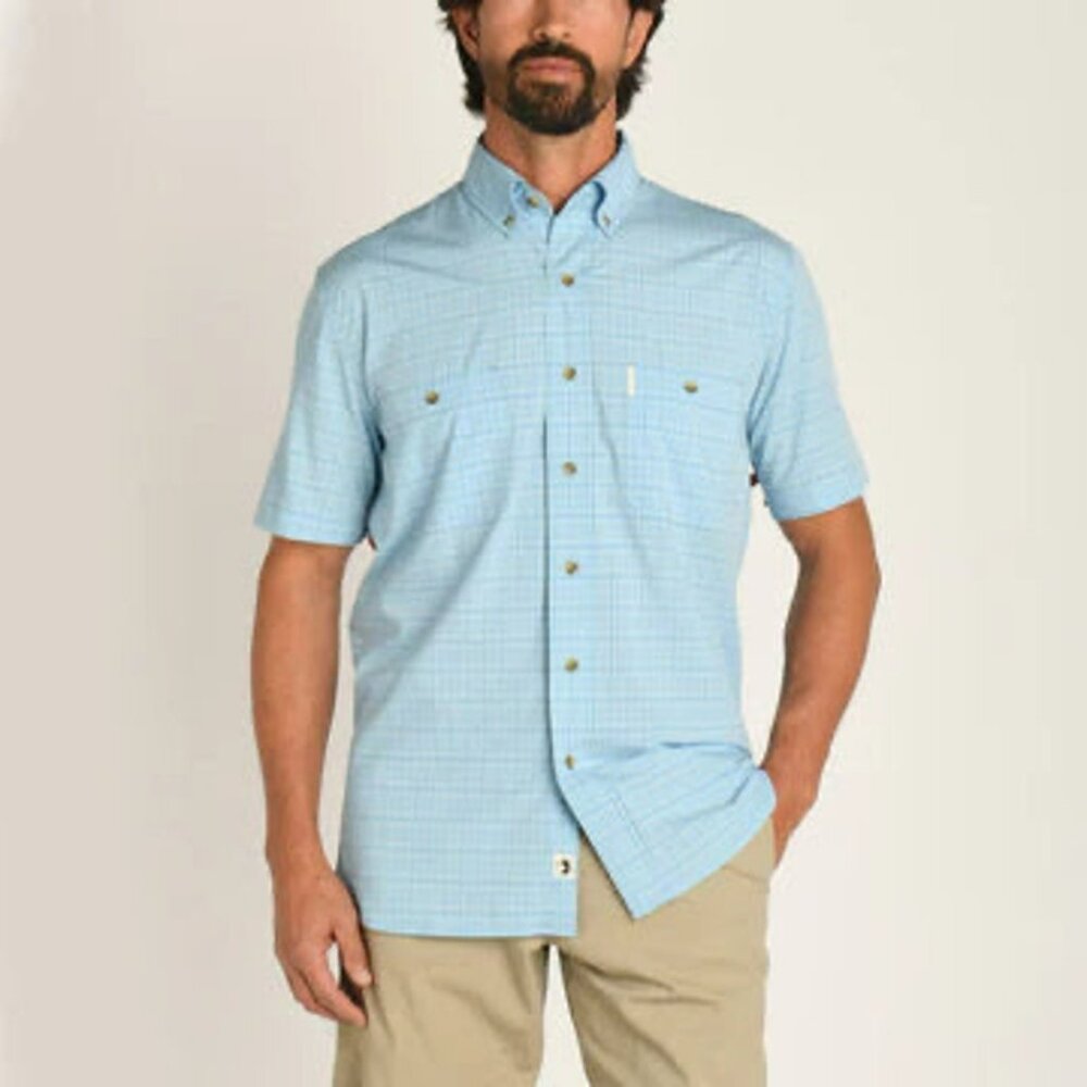 Duck Head Plaid Performance Poplin Guide Shirt in Sky Blue Size Medium NWT
